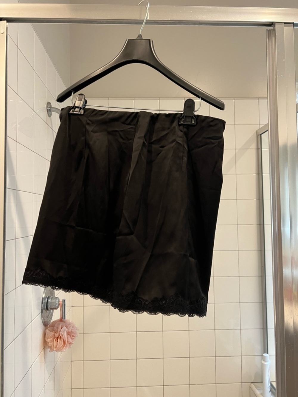 Black Satin Lace Trim Half Slip